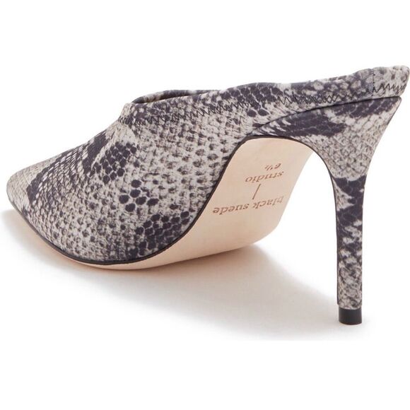 Black Suede Studio stiletto heel mules NIB snake embossed size 7 gorpcore - Picture 3 of 9